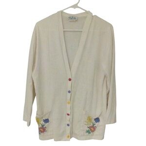 Village Fair Colorful Floral White Cardigan